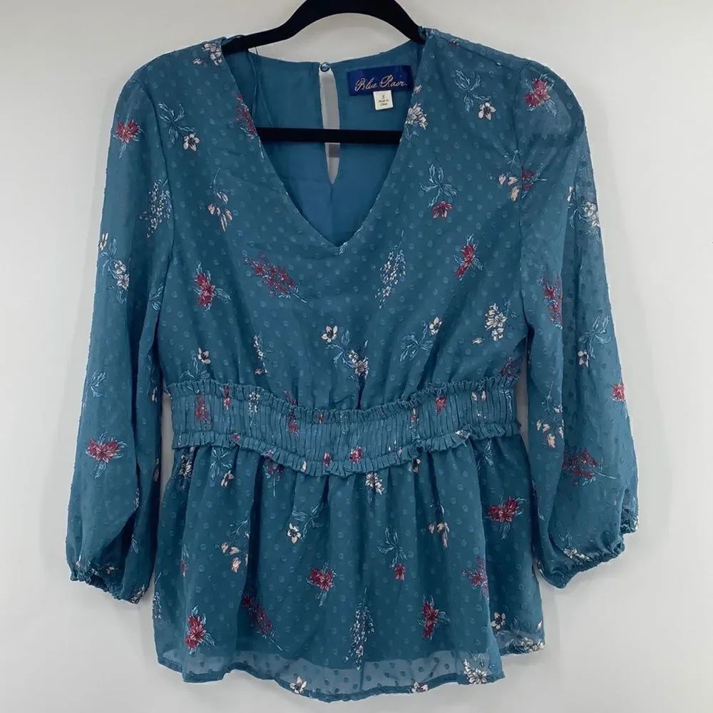 3For$20 Blue Rain Turquoise red blouse size small